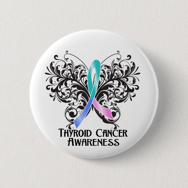 Butterfly Thyroid Cancer Awareness 2 Inch Round Button (Front)