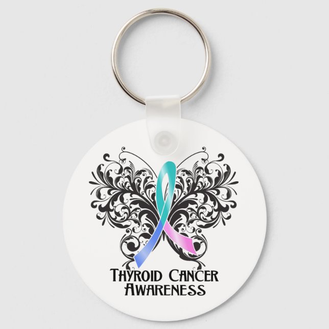 Butterfly Thyroid Cancer Awareness Keychain (Front)