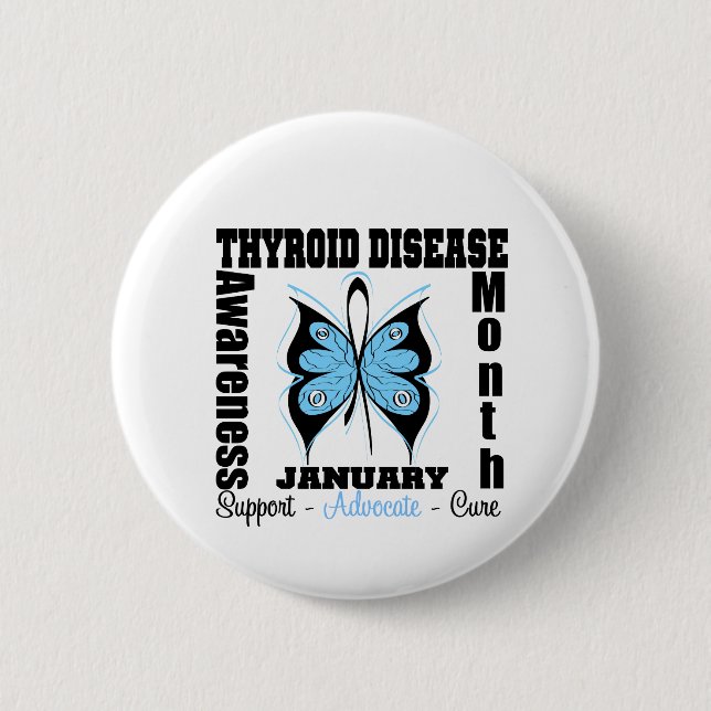 Butterfly Thyroid Disease Awareness Month 2 Inch Round Button (Front)