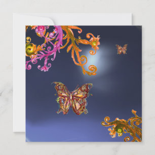 BUTTERFLY TOPAZ BLUE, bright pink orange brown Invitation