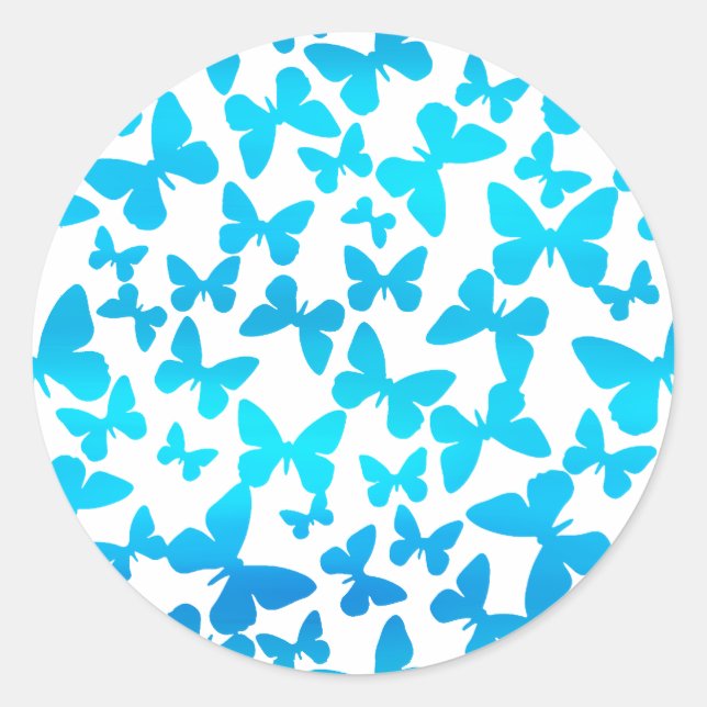 Butterfly Toss (Blue) Classic Round Sticker (Front)