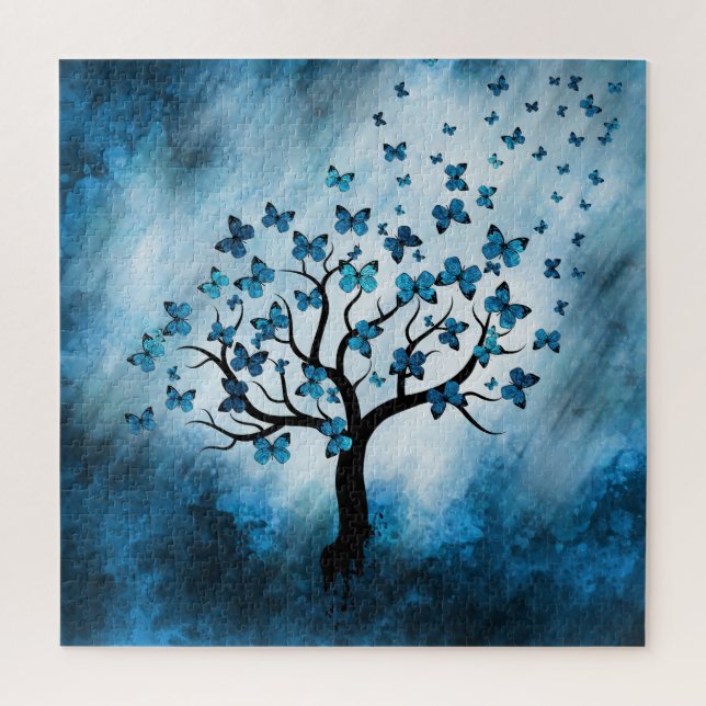 Butterfly Tree - Blue Marble Mist Jigsaw Puzzle (Vertical)
