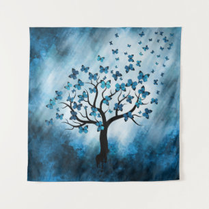 Butterfly Tree - Blue Marble Mist Tapestry
