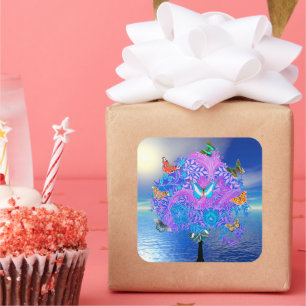 Butterfly Tree Photo Enlargement Square Sticker