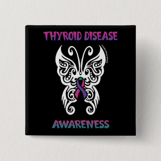 Butterfly/Tribal...Thyroid Disease 2 Inch Square Button (Front)
