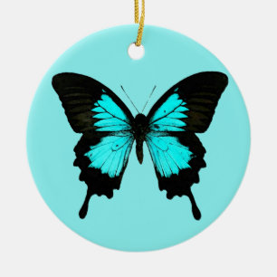 Butterfly - turquoise blue and black ceramic ornament