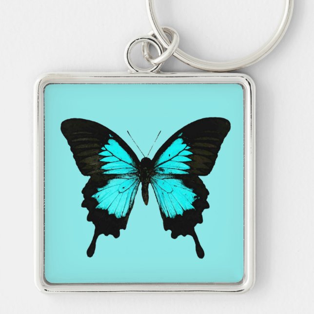 Butterfly - turquoise blue and black keychain (Front)