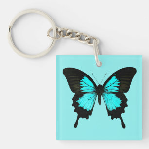 Butterfly - turquoise blue and black keychain