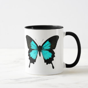 Butterfly - turquoise blue and black mug