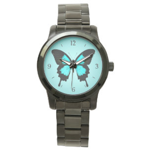 Butterfly - turquoise blue and black watch