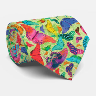 Butterfly Turquoise Orange, Pink Yellow Pattern` Tie
