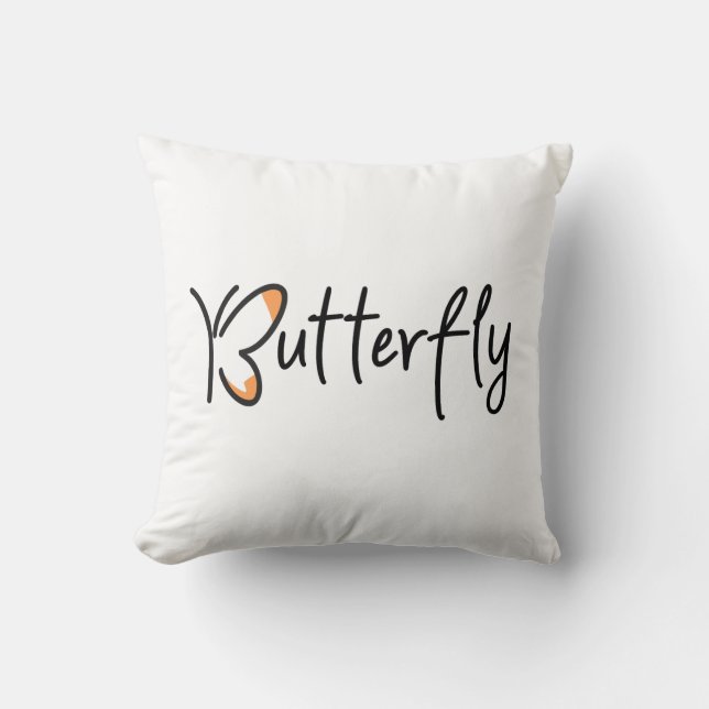 Butterfly Typography, Butterfly Throw Pillow (Front)