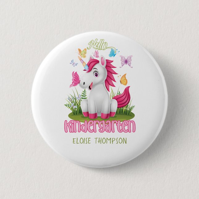 Butterfly Unicorn Kindergarten Back to School    2 Inch Round Button (Front)