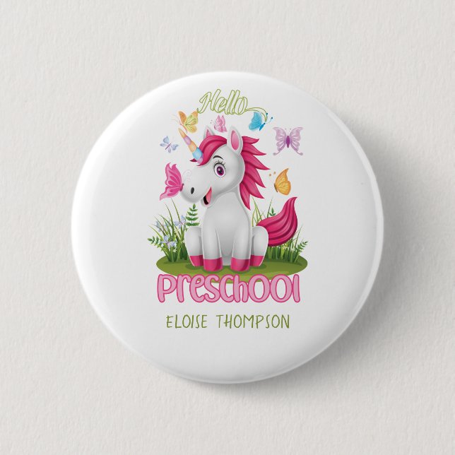Butterfly Unicorn Preschool Back to School    2 Inch Round Button (Front)