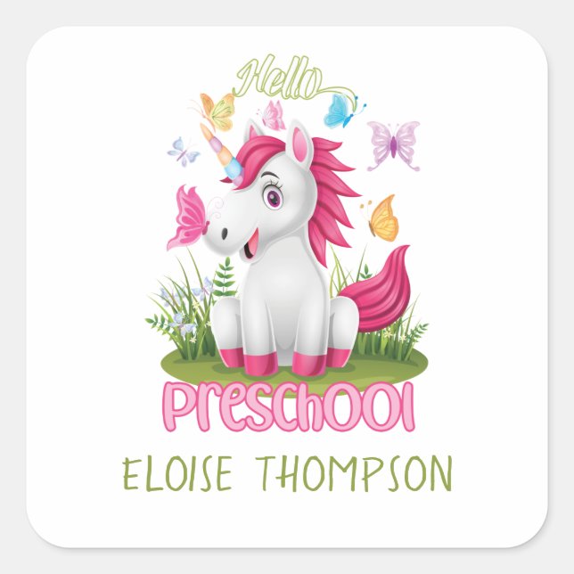 Butterfly Unicorn Preschool Back to School  Square Sticker (Front)