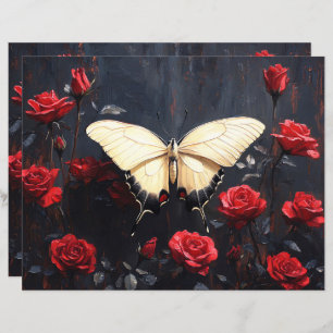Butterfly Vibrant Red Roses Scrapbook Paper