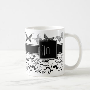 Butterfly Victorian Flourish Black White Coffee Mug