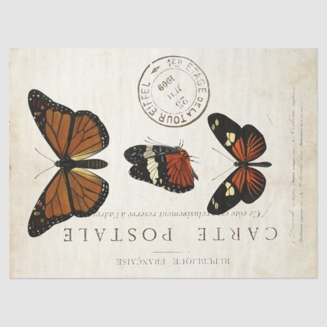 Butterfly Vintage French Carte Postale Decoupage   Tissue Paper (Front)