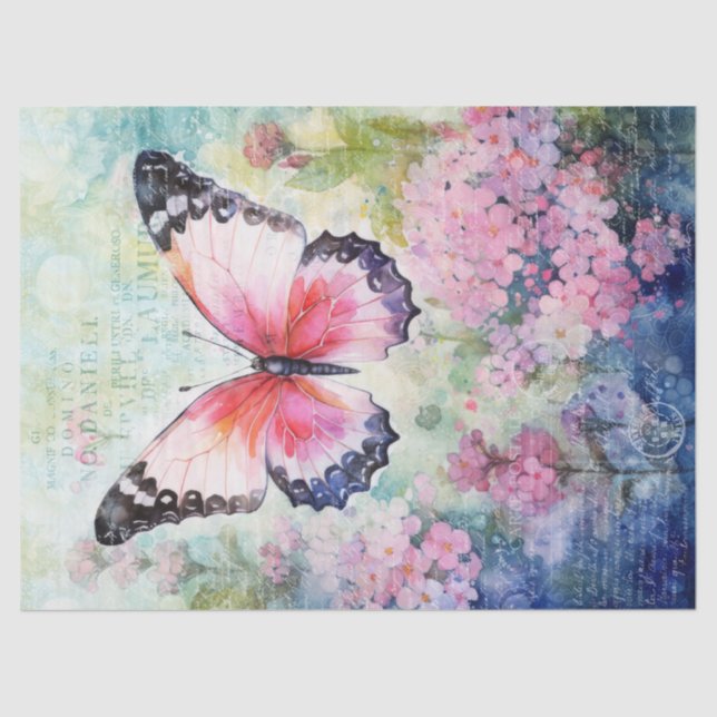 Butterfly Vintage Hand Writing Letter Decoupage Tissue Paper (Front)
