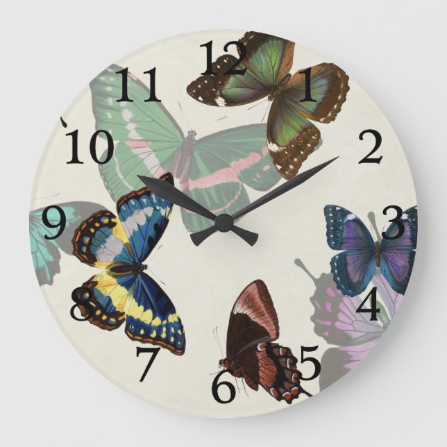 Butterfly Vintage Illustration Large Clock (Front)
