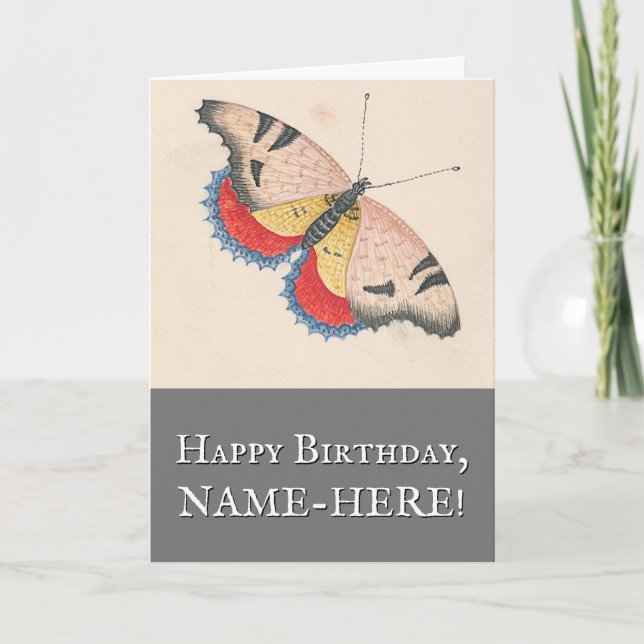 Butterfly Vintage Look Birthday Greeting Card (Front)