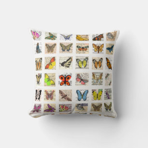 Butterfly Vintage Postcard art Collage sheet Throw Pillow