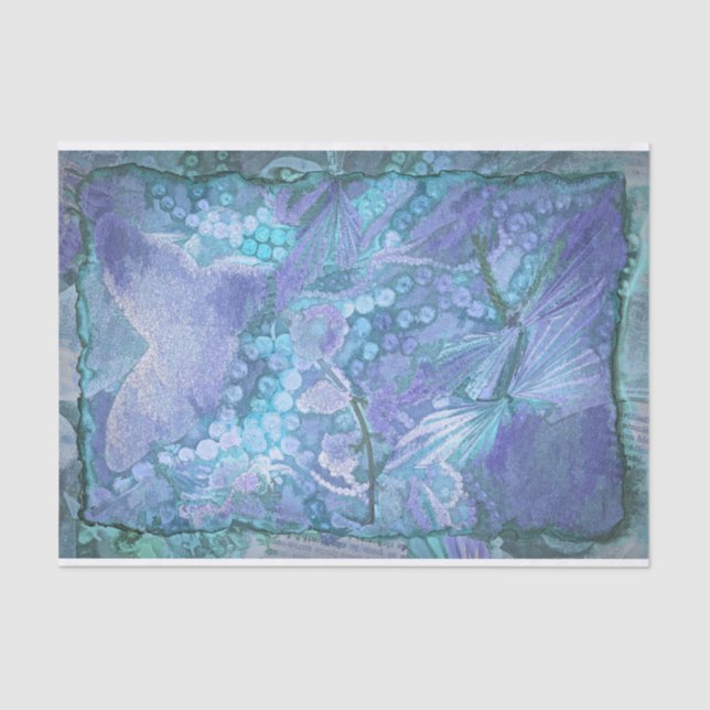 Butterfly Vintage Purple Teal Blue Romantic Tissue Paper (Front)