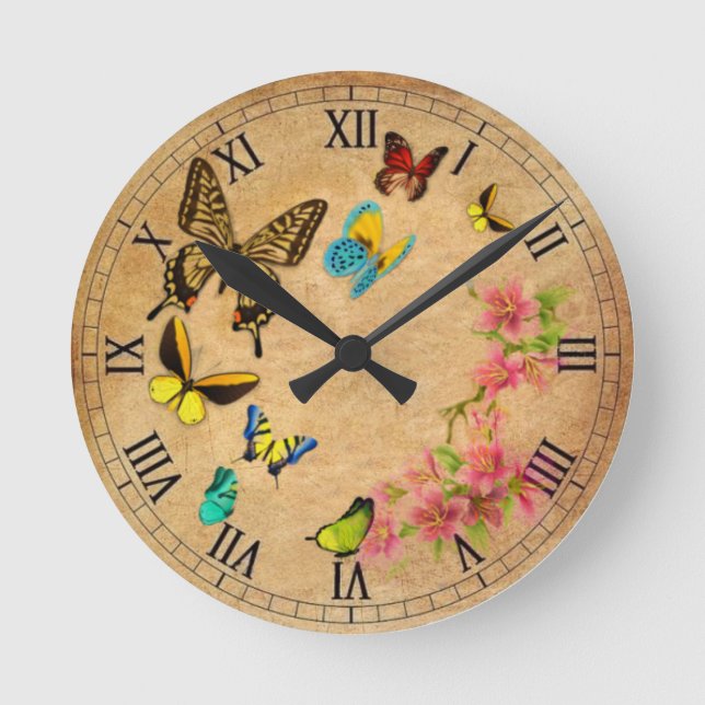 Butterfly vintage round clock (Front)