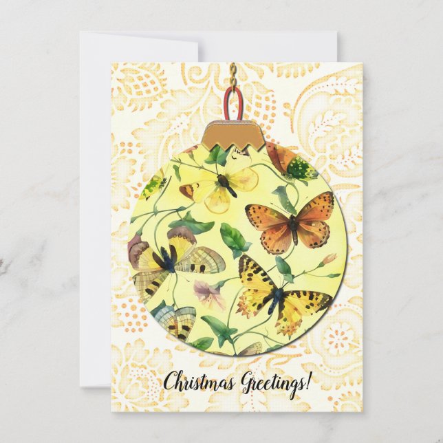 Butterfly Vintage Style Christmas Ornament Card (Front)