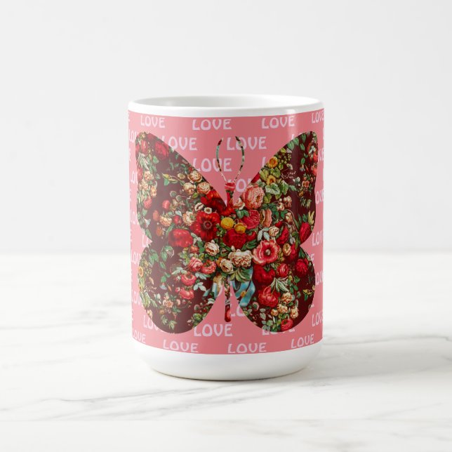 Butterfly Vintage Style Floral Love Mug Cup (Center)
