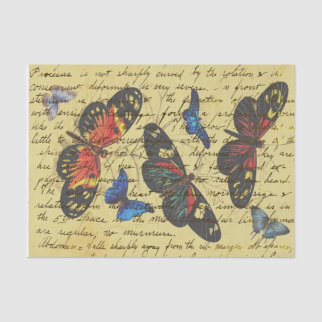 Butterfly Vintage Writing Decoupage Tissue Paper (Front)