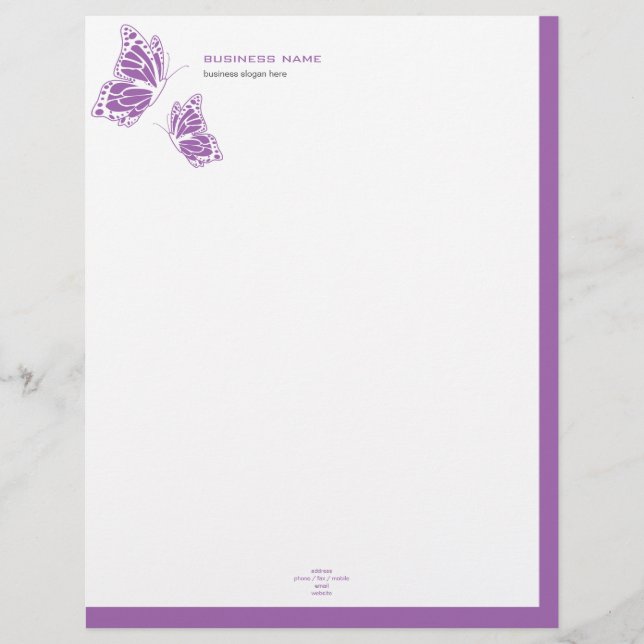 Butterfly Violet & White Elegant Modern Simple 2 Letterhead (Front)