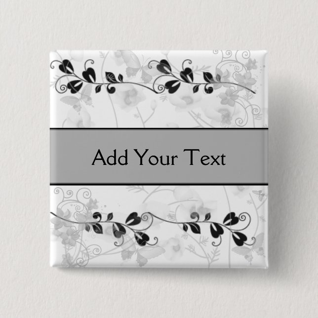 Butterfly Visions in Black and Grey 2 Inch Square Button (Front)