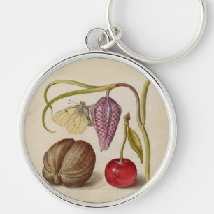 Butterfly Walnut Flower and cherry Watercolor Keychain