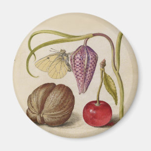 Butterfly Walnut Flower Cherry Watercolor Art Magnet