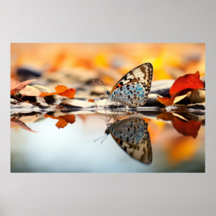 Butterfly Water Nature Serene Tranquil  Poster
