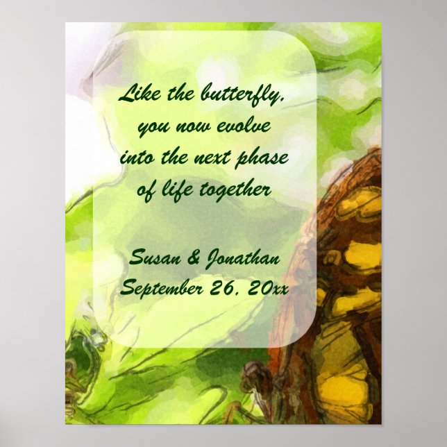 Butterfly Watercolor Art Personalized Wedding  Poster (Front)