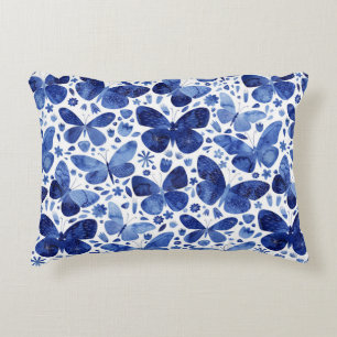 Butterfly Watercolor Blue Accent Pillow