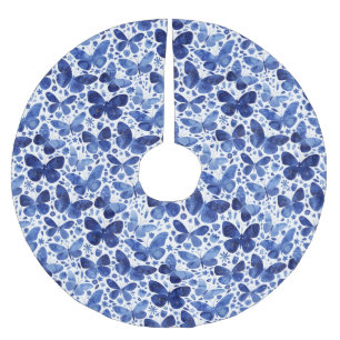 Butterfly Watercolor Blue Brushed Polyester Tree Skirt