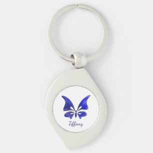 Butterfly watercolor blue deep saturated keychain