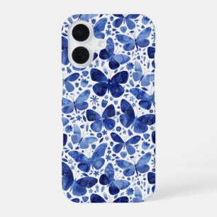 Butterfly Watercolor Blue Pattern iPhone 16 Case