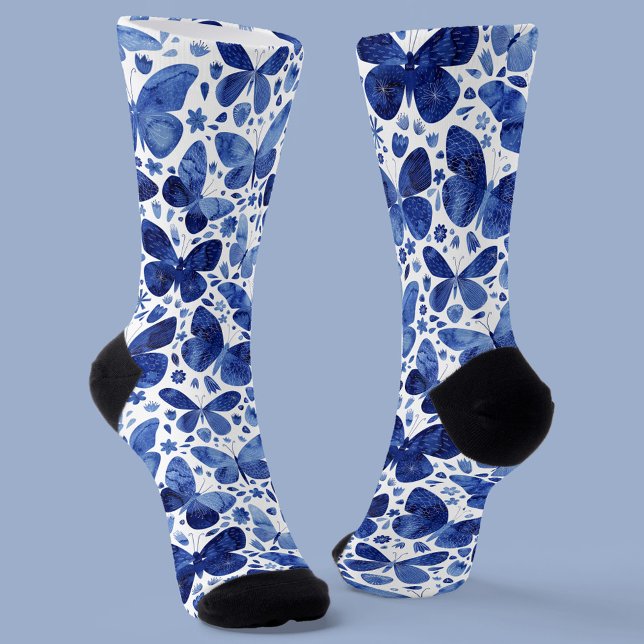 Butterfly Watercolor Blue Socks (Creator Uploaded)