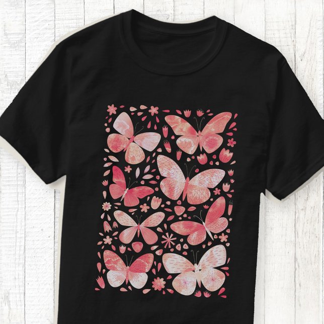 Butterfly Watercolor Blush Pink T-Shirt (Blush pink watercolor butterfly art T-shirt)