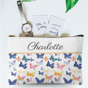 Butterfly Watercolor Colourful Pattern Custom Name Accessory Pouch