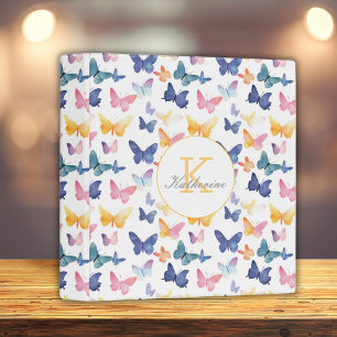 Butterfly Watercolor Colourful Pattern Custom Name Binder