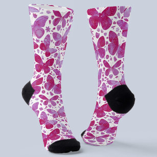 Butterfly Watercolor Magenta Pink Socks