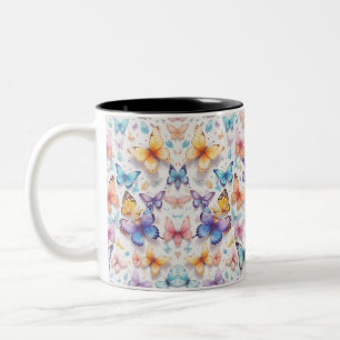 butterfly, Watercolor, pastel colours Two-Tone Coffee Mug
