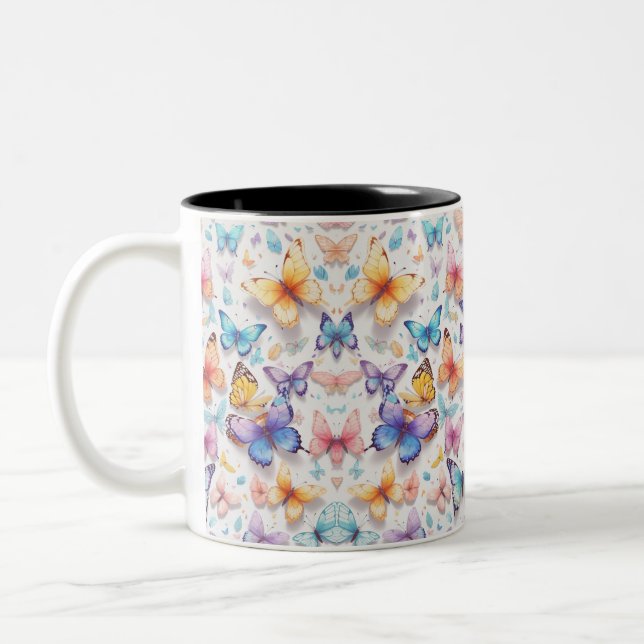 butterfly, Watercolor, pastel colours Two-Tone Coffee Mug (Left)