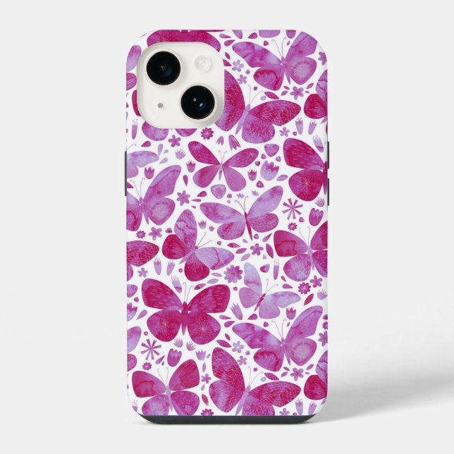 Butterfly Watercolor Pattern Pink iPhone Case (Back)