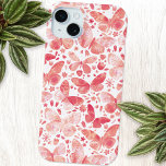Butterfly Watercolor Pink iPhone 15 Mini Case<br><div class="desc">Coral peach blush pink and white watercolor butterfly painting to perk up your phone.  Original art by Nic Squirrell.</div>